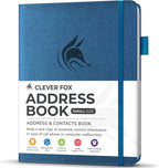 Clever Fox Address Book with alphabetic tabs - PU Leather Telephone and Address Book for Keeping Contacts Safe, Contact Organizer Journal, Small Size (4.0″ x 5.5″), Hardcover, Mystic Blue