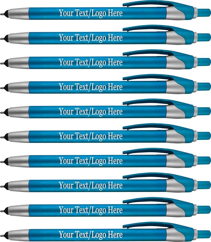 Personalized with Your Custom Logo or Text Pens-Pack of 300- for Marketing, Parties, and Events, 2 in 1 Capacitive Stylus & Ballpoint Pen Compatible with Touchscreen Devices, Black Ink, Teal Pens