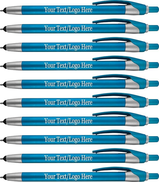 Personalized With your Custom Logo or Text Pens-Pack of 450- for Marketing, Parties, and Events, 2 in 1 Capacitive Stylus & Ballpoint Pen Compatible With Touchscreen Devices, Black Ink, Teal Pens