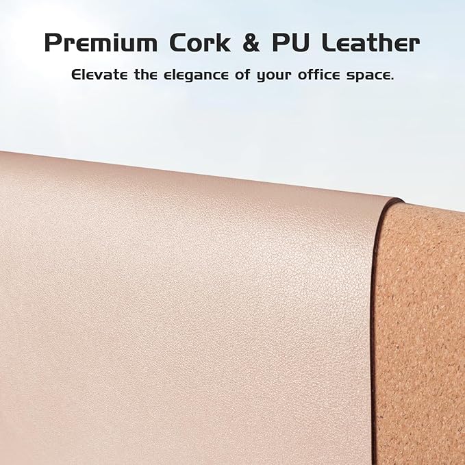 Aothia Double-Sided Desk Pad – 35.4" x 15.7" Leather Desk Mat with Eco Cork Protector, Large Mouse Pad, Waterproof Desk Blotter for Office/Home (Pink)