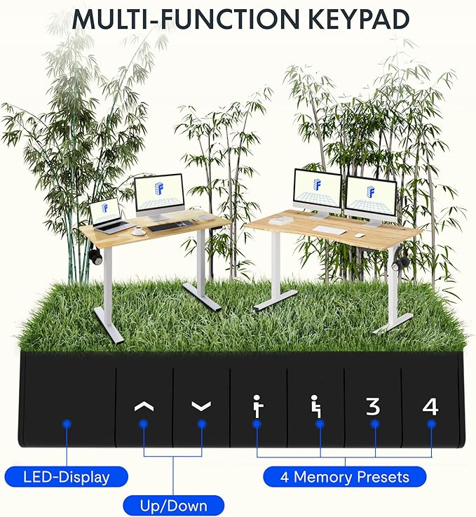 FLEXISPOT EN1 Bamboo Standing Desk, 55 x 28 Inches Whole-Piece Electric Height Adjustable Desk for Home Office (Black Frame + Bamboo Curved Desktop, 2 Packages)