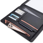 FOREVERMORE PORTFOLIOS Padfolio Binder Organizer for Women | Faux Leather Portfolio Folder for Resume, Documents, Notebook, Tablet and Business Cards | Notepad Included - Black