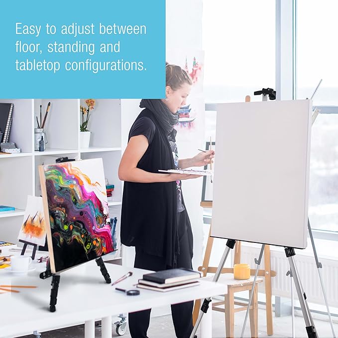 U.S. Art Supply 66" Silver Metal Tripod Easel Display - Adjustable 18"- 5.5', Holds 36" Canvas - Floor/Tabletop Easel Stand, for Sign Display, Painting, Poster Board, Canvas - Portable Bag