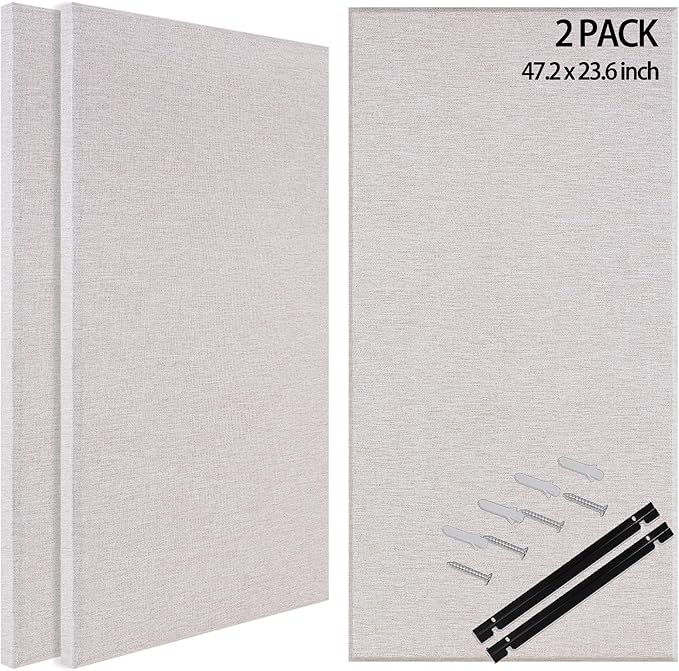 BUBOS 2 PCS Fabric Acoustic Panels,47.2''x23.8'' Decorative Sound Dampening Panels, Art Large Acoustic Wall Panels for Studios, Office, Home Theater,Max CavityPro Linen