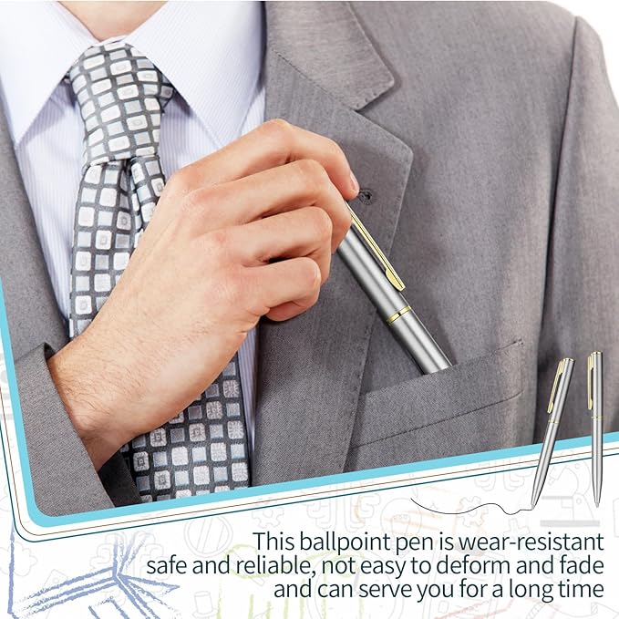 Teling 72 Pcs Small Ballpoint Pen Mini Pens Bulk 4 Inch Short Small Tiny Black Ink Ballpoint Writing Tool for Notebook Pockets Signature Notepads School Office(Silver, Gold,Classic Style)