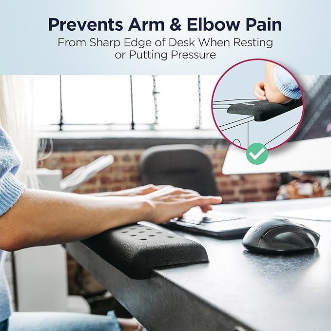 EdgeRest PostureUp L-Shaped Desk Long Wrist Rest Elbow, Forearm & Wrist Comfort Support for Table or Desk Edge, Non-Slip, Memory Foam Padding, Ergonomic Design for Work, Universal Fit, Black