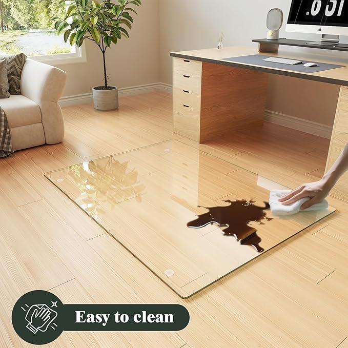 Koonmi Tempered Glass Chair Mat for Hardwood Floors & Carpets, 36" x 55“ Transparent Heavy Duty Office Floor Protector with Noise-Free Gliding Shatterproof for Home Office Desk