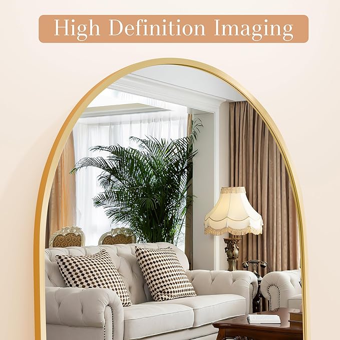 57"x20" Arched Full Length Mirror, Stand Up Mirror Full Length for Bedroom & Cloakroom, Gold