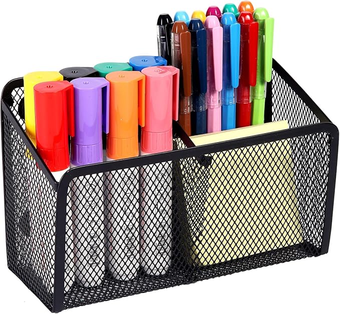 Ameceres Magnetic Pencil Holder - Extra Strong Magnets Mesh Marker Holder Perfect for Whiteboard, Refrigerator and Locker Accessories (2 Baskets, 1 Pack Black)