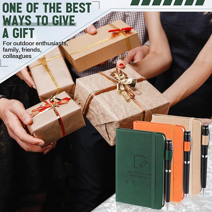 3 Packs Waterproof Notebook 4" x 6" Stone Paper Notebook All-weather Small Pocket Notepad A6 Steno Pads Rain Waterproof Notepad for Woodworker Outdoor Wild Hiking(Brown, Green, Orange)