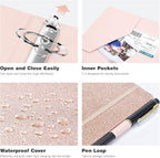 Ospelelf Vintage Hardcover 3 Ring 2 inch Leather Binder, Professional Binders Organizer Suitable for Letter Size Documents, Binder Dividers with Tabs, Faux Glitter Pink Leather