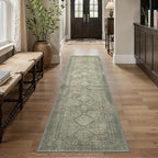 GENIMO Runner Rug 2x8 Non Slip Machine Washable Hallway Runner Rug, Low Pile Lightweight Rugs for Entryway, Hallway, Kitchen and Corridor, Sage/Blue