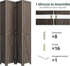 Cozy Castle Wood Room Divider, 4 Panels Folding Privacy Screen, 66.9'' Wall Divider, Barnwood Room Separator, Freestanding Partition, Temporary Wall for Decorative, Rustic Brown
