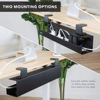 Mount-It! Under Desk Cable Management Tray – Clamp-On No-Drill Metal Cable Management Tray for Desk & Standing Desk, Wire & Cord Organizer for Power Strips, Glass Desks – 23.6” Black