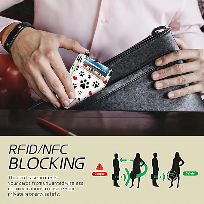BWEGRHE Small Travel Wallets, Cute Dog Paw Prints Slim Minimalist Front Pocket Wallet with Wristlet, RFID Blocking PU Leather Credit Card Holder with ID Window Change Purse for Men Women