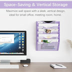 EasyPAG 5 Pocket Mesh Wall File Organizer, Hanging Paper Folder Holder with Classify Label, Vertical Wall Mount Mail Organizer for Office Home Classroom, Purple