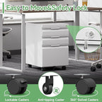 LONGLINK 3 Drawer Mobile File Cabinet with Lock,Under Desk Metal Filing Cabinets with Wheels for Home Office Organizer Letters/Legal/A4(Easy Assemble-White)