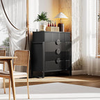 LGHM Fluted Dresser for Bedroom with 4 Drawers, Modern 4 Drawers Dressers with Semicylinder Fluted, Solid Chest of Drawers, 36" Tall Dresser with Bold Steel Frame, Metal Handles, Black