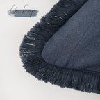 Foindtower Set of 2 Decorative Linen Fringe Throw Pillow Covers Cozy Boho Farmhouse Cushion Cover with Tassels Soft Accent Pillowcase for Couch Sofa Bed Living Room Home Decor,18×18 Inch,Navy Blue