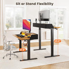 ErGear Standing Desk with LED Strip, 48″ x 24″ Electric Height Adjustable RGB Gaming Table with Shelf, Sit Stand Desk with Dual Cable Holes, C-Clamp Mount Compatible, 4 Preset Heights, Vintage Brown