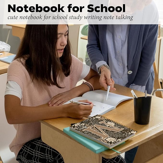 Initial M Personalized Journal Notebook, Boho Floral Journaling Notebooks for Women Girls, Costom Monogrammed Gifts for Women Mom Girls Friends, Letter Spiral Notebook, 5.5x8.3