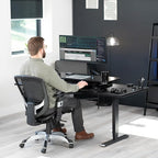VIVO 42 inch Desk Converter, K Series, Height Adjustable Sit to Stand Riser, Dual Monitor and Laptop Workstation with Wide Keyboard Tray, Black Carbon Fiber Top, Black Frame, DESK-V042KR
