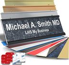 Personalized Name Plate with Choice of Mounting Holders for Walls, Doors, Cubicles, Hanging and More - Custom Mojave Black Plastic White Letters - USA Made 2x6 - N8