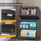 UAMFURI Extra Large Stackable Storage Bins with Lids & Wheels & Door, 156QT-52QT/13GAL*3Pack Foldable Collapsible Closet Organizers, Plastic containers drawers for bedroom Dorm