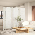 HOMCOM Room Divider, 6 Panel Folding Privacy Screen, 6FT Tall Portable Wicker Weave Partition Wall Divider for Bedroom, Home Office, White