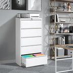 FLIXELIO 5 Drawer Metal Office Storage Filing Cabinet with Lock, White Lateral File Cabinet for Home Office, Horizontal Locking for Legal/Letter/A4, Assembly Required