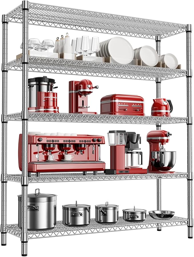 M MZG 2200 Lbs 5 Tier Storage Rack Metal Wire Shelving Unit, Storage Standing Shelf Organizer for Laundry Bathroom Kitchen Pantry Closet Garage, Chrome 17.7" D x 59.1" W x 70.4" H