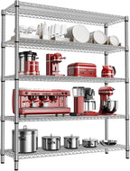 M MZG 2200 Lbs 5 Tier Storage Rack Metal Wire Shelving Unit, Storage Standing Shelf Organizer for Laundry Bathroom Kitchen Pantry Closet Garage, Chrome 17.7" D x 59.1" W x 70.4" H