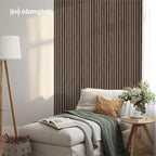 Olanglab Wood Slat Wall Panels, Wooden Acoustic Wall Panels, 94.5"x12.6" Each 3D Wall Panels for Interior Wall Decor, 4 Pack in Total 94.5"x50.4" (Dark Walnut)