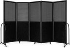 Folding Room Partition,Freestanding Privacy Divider,Portable Office Divider Wall,Commercial Space Partition Screen,Perforated Felt Panel Design,10'6"W x 6'7"H,5 Panel,Black