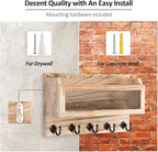 Nekon Mail and Key Holder for Wall Decorative, 11 Inch Wooden Wall Key Organizer with 5 Key Hooks, Wall Mount Storage Shelf for Entryway Hallway (Wood)