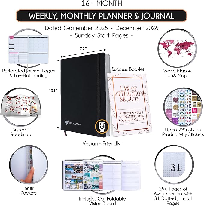 2025-2026 Planner Weekly and Monthly | 16-Month Life Planner to Increase Focus & Productivity | Reduce Overwhelm & Achieve Your Biggest Goals | Include Gift Box & Stickers | Sep 2025-Dec 2026