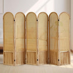 Asnefeli 6 Panels Room Divider, Folding Privacy Screen, Foldable Wood Rattan Room Divider Panel, Portable Partition Screen Wall Divider for Room Separation Bedroom Home Office Garden Terrace (Natural)