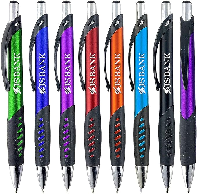 SyPen Promotional Pens With your Custom Logo or Text-300 Pack Bulk-for Businesses, Parties, and Events, Custom Printed Metallic/Colored Click Action Ballpoint Pens, Rubber Grip, Black Ink, Blue