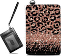 BWEGRHE Small Travel Wallets, Leopard Glitter Slim Minimalist Front Pocket Wallet with Wristlet, RFID Blocking PU Leather Credit Card Holder with ID Window Change Purse for Men Women