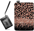 BWEGRHE Small Travel Wallets, Leopard Glitter Slim Minimalist Front Pocket Wallet with Wristlet, RFID Blocking PU Leather Credit Card Holder with ID Window Change Purse for Men Women