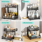 Beleeb Under Sink Organizer, Extra-Wide Upgrade, 2-Pack of 2-Tier Metal Slide Out Cabinet Organizer, Height Adjustable Organization and Storage Series, Bathroom/Cabinet/Kitchen organization, Black
