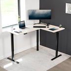 VIVO Electric Corner 63 x 47 inch L-Shaped Standing Desk, Memory Height Adjustment, Light Wood Top Black Frame, DESK-E3CTC-47