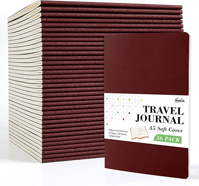 36 Pack Soft Cover Journal Bulk, Feela Lined Blank Travel Journal for Women Men Writing, Notebooks College Ruled for Work, Note Taking Notebook School Business Supplies, 8.2” x 5.5”, A5, Wine