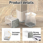 Square Chair Leg Protectors for Hardwood Floors, 16 Pcs Silicone Felt Furniture Leg Cover. 3/4" -7/8", Clear.