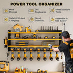 NattyDot Power Tool Organizer Wall Mount with Charging Station, 8 Drill Holder, 4 Layer Storage Rack for Garage Organization, Tool Holder with 8 Outlet Power Strip (Yellow)