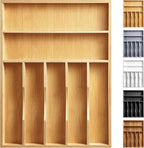 oridom Kitchen Bamboo Silverware Organizer, Kitchen Drawer Organizer - Utensil Holder and Cutlery Tray with Grooved Drawer Dividers for Flatware 7 Slot, Natural