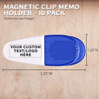 10 Magnetic Memo Holders Set - Customizable Text, Logo - Large Clip, Plastic - White Blue