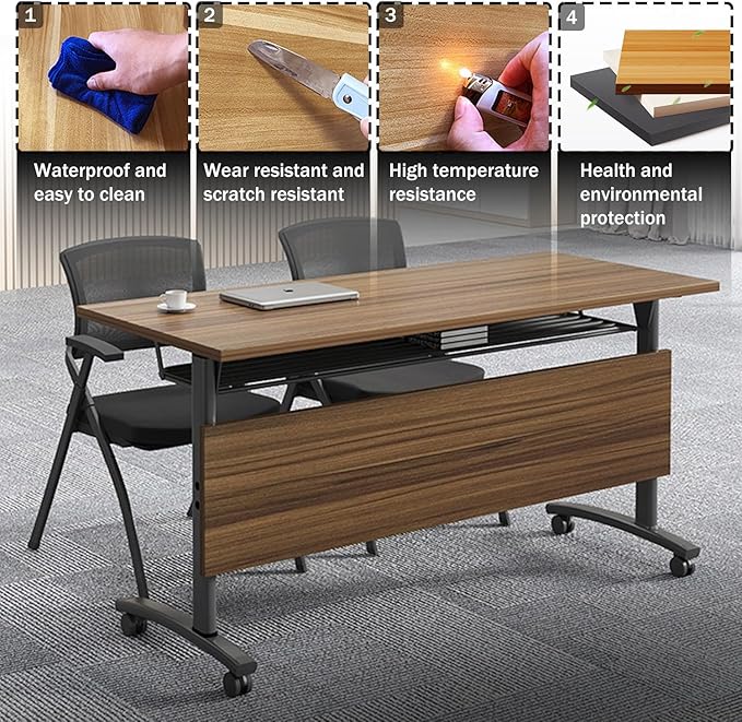 Foldable Conference Table,Modern Mobile Meeting Table with Silent Wheels,Rolling Training Room Tables,Easy to Move,Modular Conference Room Tables Folding Seminar Tables for Office,Classroom (6pack)