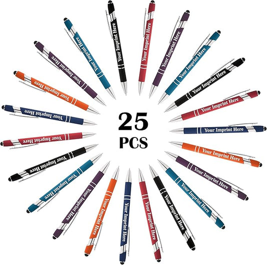 Up to 500 Pcs Custom Pens Bulk | Rainbow of Colors | Soft-Touch Metal Black Ink Personalized with Name or Message (Assorted, 25 pcs)