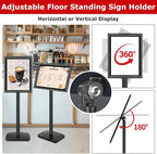 VAIIGO Heavy Duty Sign Holder Stand 11x17 Inch - Pedestal Floor Standing Sign Holder with Weighted Base - Vertical & Horizontal Poster/Menu Stand for Indoor/Outdoor Business Store Advertising, Black